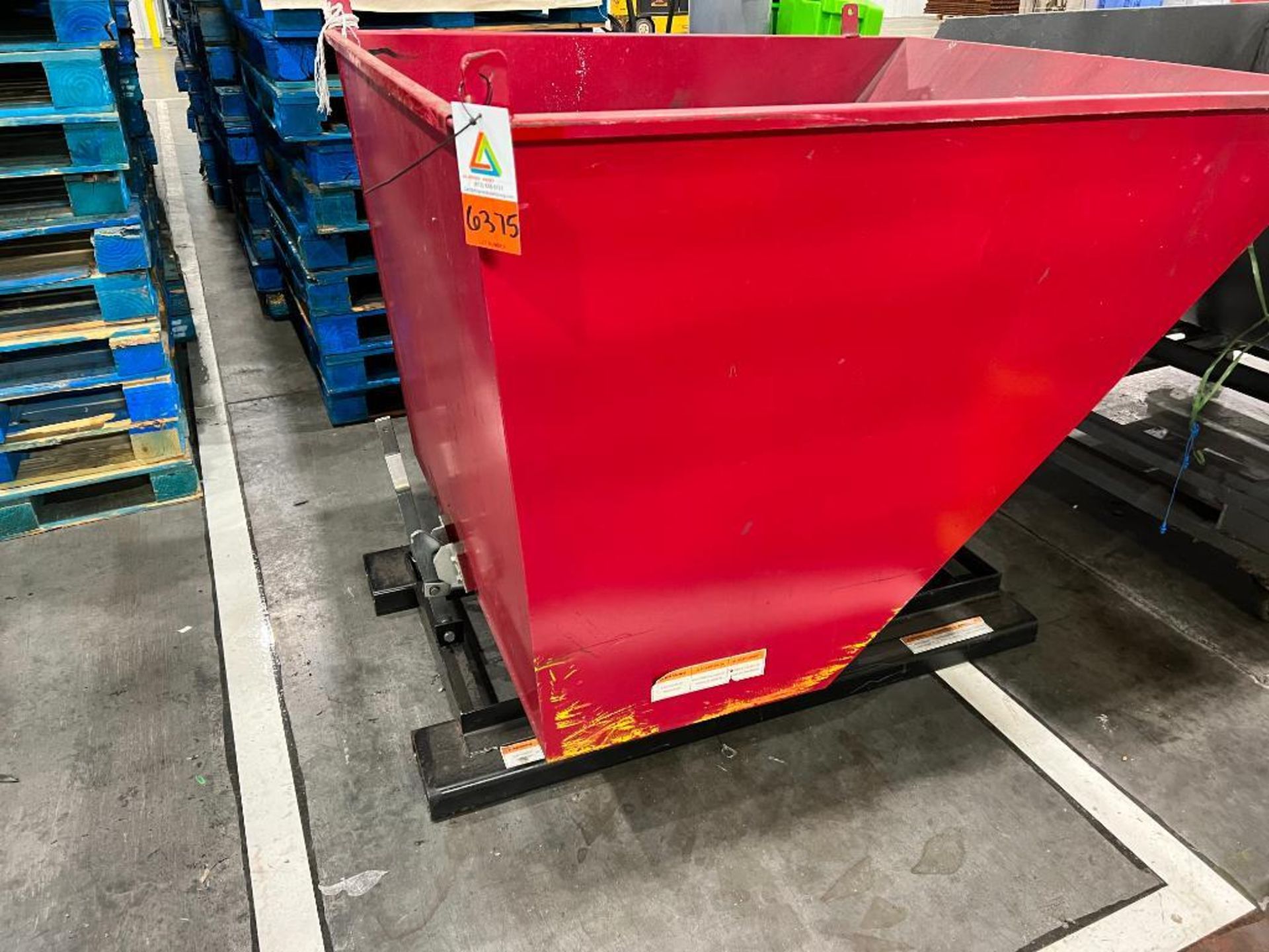 red self dumping hopper, 64 in. x 56 in. x 52 in.