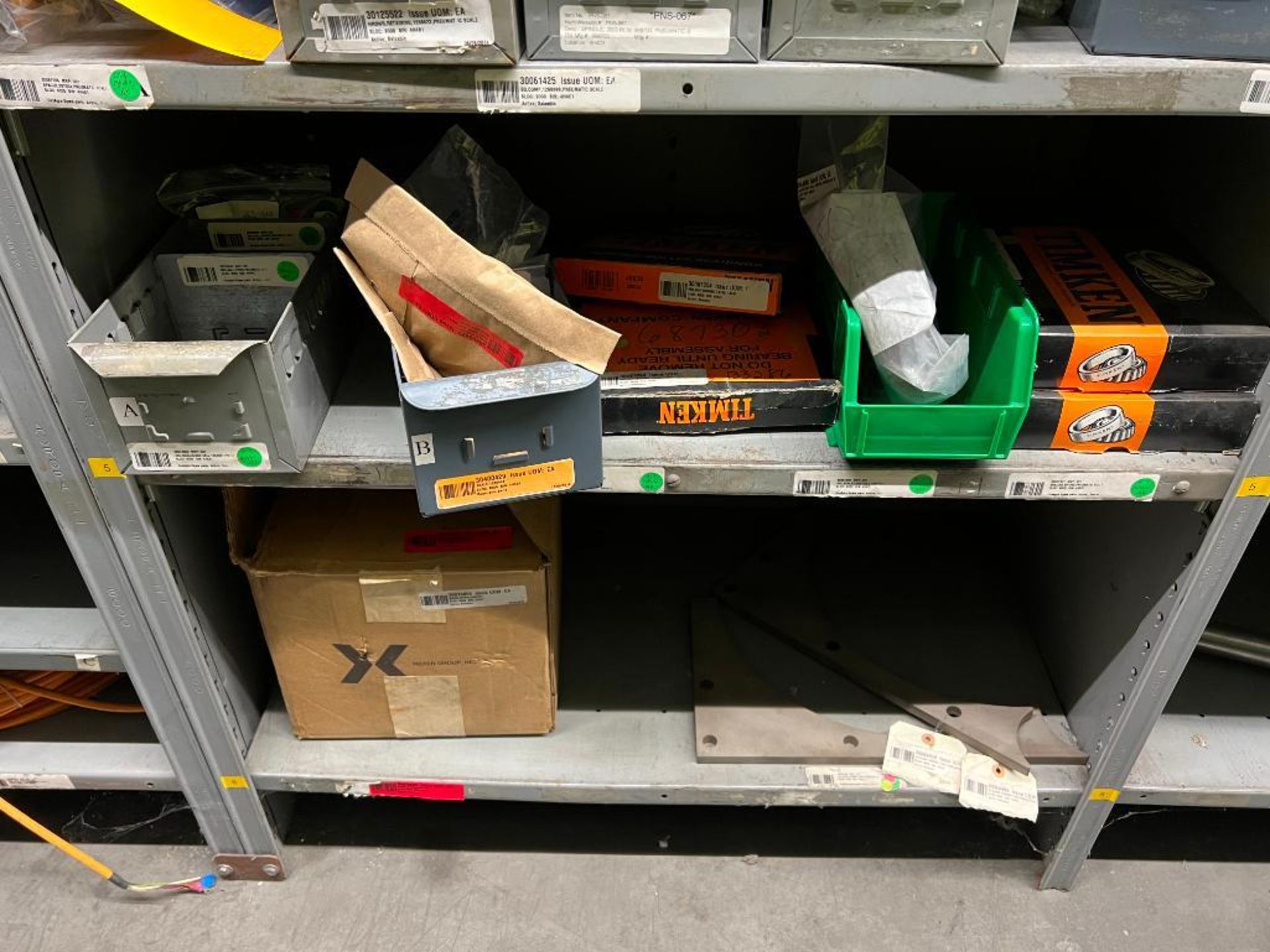 contents of gray shelving units to include, bearings, shafts, filters, fuses, pneumatic scale parts, - Image 25 of 141