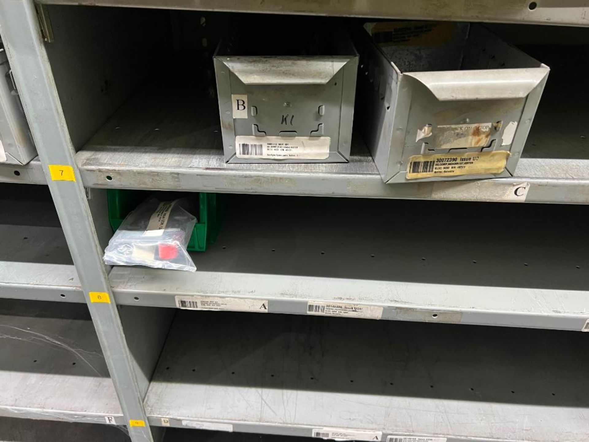 contents of gray shelving units to include, bearings, shafts, filters, fuses, pneumatic scale parts, - Image 97 of 141