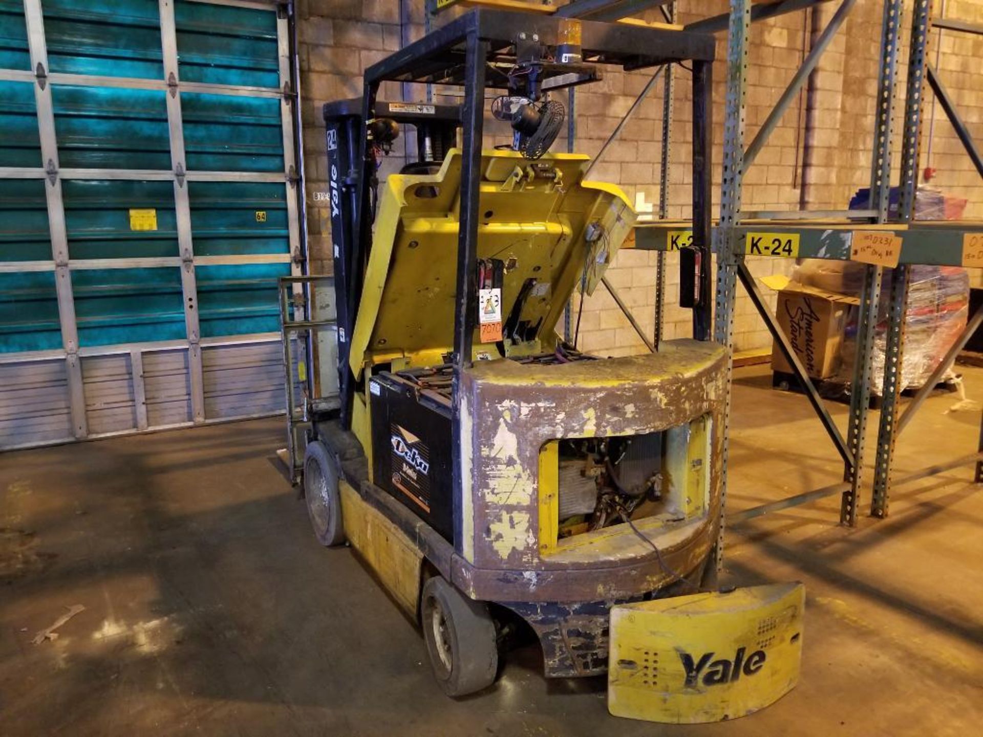 (1) Yale forklift, (1) Hyster electric forklift, model E35Z, needs repair, no battery, and (1) Hyste