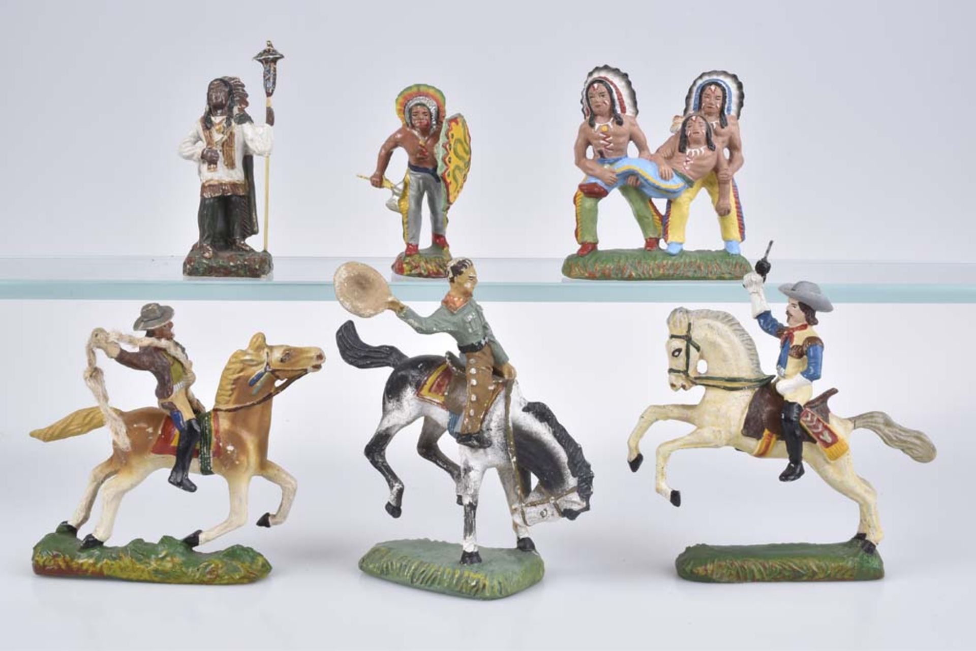 DURSO 6 Wildwestfiguren M.h., 7,5 cm, Buffalo Bill, 1 Cowboy zu Pferd, 1 Rodeo Reiter,