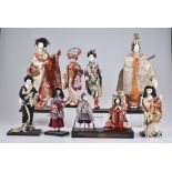 Schönes Los 8 Muschelkalk-Puppen Japan, 20 Jh., japanische Kabuki / Geisha Puppen, Mu