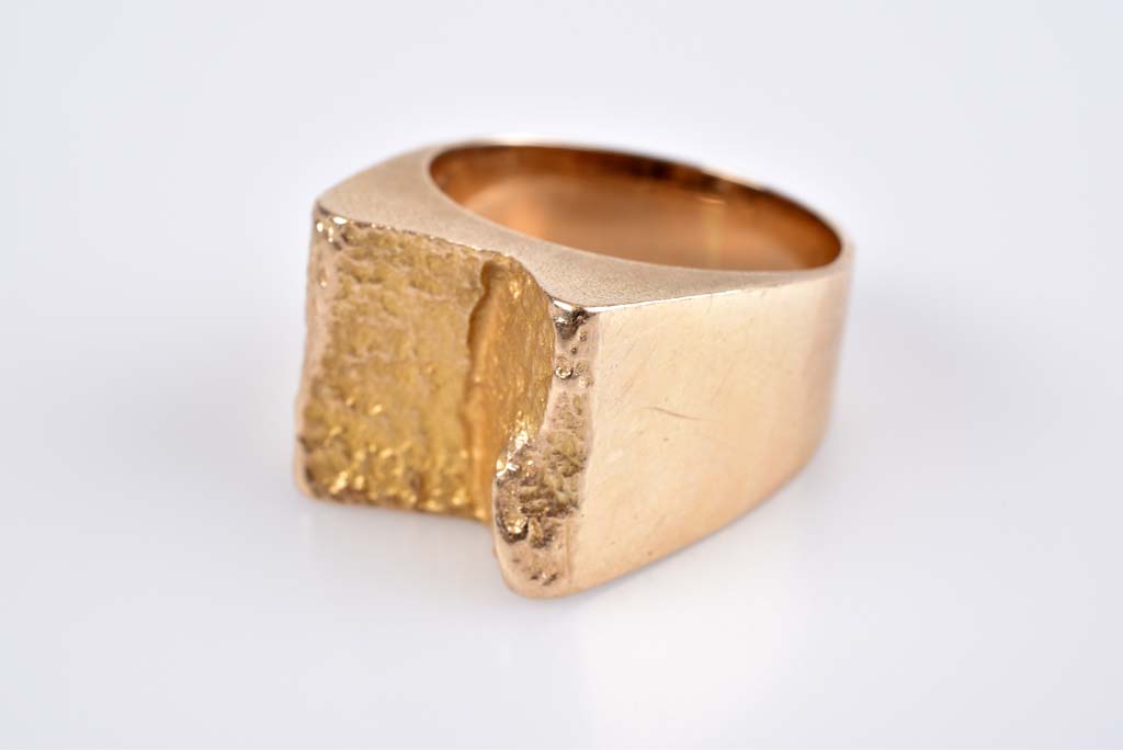 Ausgefallener Designerring - Goldschmiedeanfertigung GG 585, 11,2 g, gefaltet, mit Ham