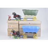 DDR VEB SPIELZEUGLAND 4 Wild West Planenwagen HP, komplett mit 2 Pferden und Plane, be