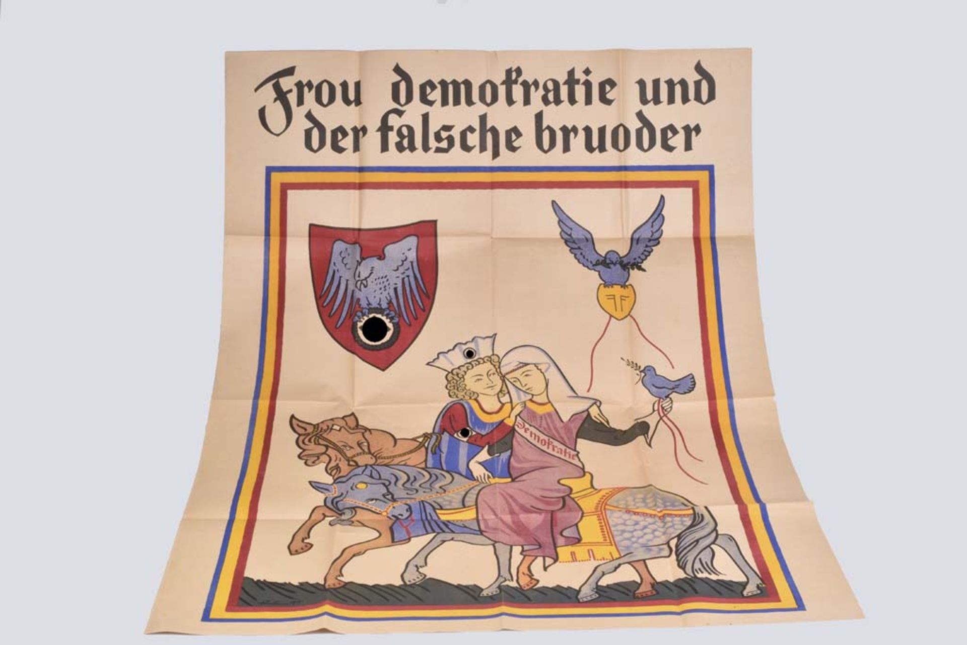 Plakat, 'Frou Demokratie und Der Falsche Bruder' um 1933 Nachdruck einer Lithographie