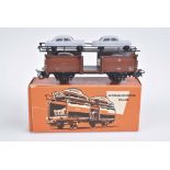 MÄRKLIN Autotransporter 315/4G, H0 beladen mit 4 Ford Taunus in grau, altersbedingt Z