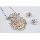 Silber Schmuckset - 3-tlg. Collier, 900 Silber, 11,8 g, Erbsenkette an filigran gearbe