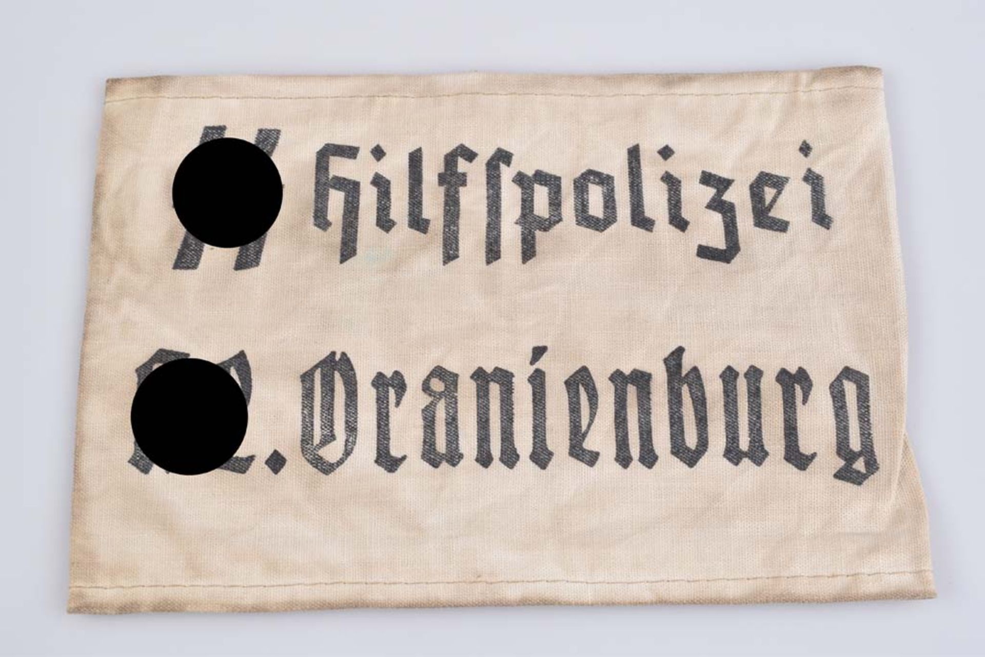 ARMBINDE „SS HILFSPOLIZEI“ Leinen, schwarz aufgedruckt SS Hilfspolizei, KZ Oranien