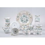 MEISSEN 10 Teile indisch grün Porzellan, Blumenmalerei, Goldstaffage, Kaffegedeck, 5