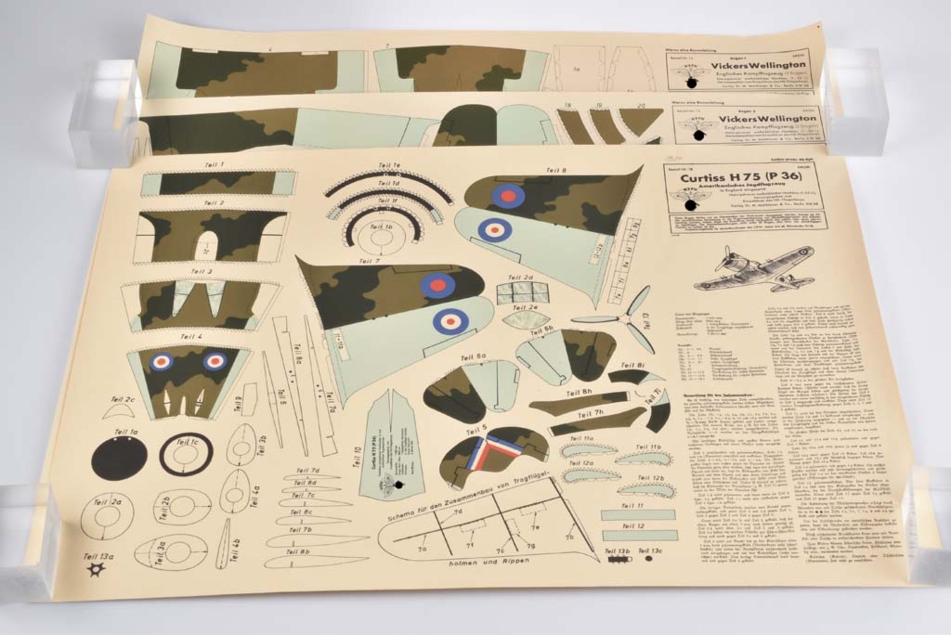 BASTELBOGEN 3 Teile DRGM, Englisches Kampfflugzeug "Vickers Wellington", Bogen 1+2, Am