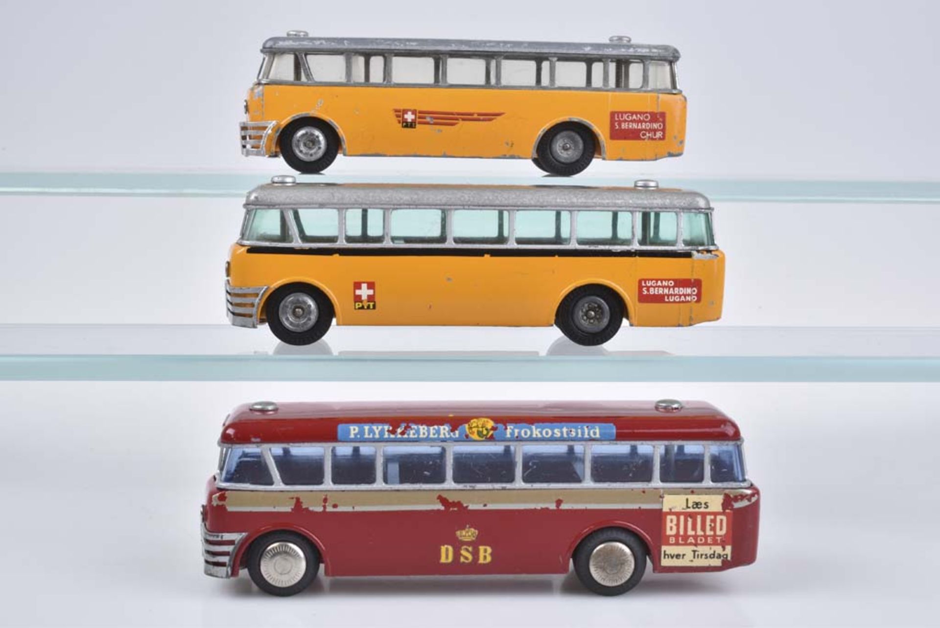 TEKNO 3x Volvo Bus Denmark, 60er - 70er Jahre, Metall/ Kustsoffteile, M 1:43, Nr. 850