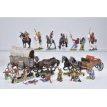 Los 15 Wildwestfiguren + 2 Wägen HP, 7 cm, verschiedene Hersteller, Cowboys und India