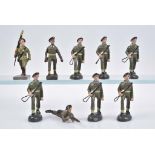 DURSO 9 Aufstellfiguren Made in Belgium, M.h., H 7,5 cm, darunter Soldaten im Marsch,