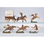 TIPPLE TOPPLE 4 Wildwest Figuren + 1 Überfallskutsche M.h., 7 cm, Cowboys und Indiane