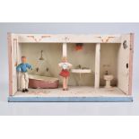 Puppenstuben Blech-Bad altes Badezimmer, 21x42 cm, cremefarben lackiert, lithographier