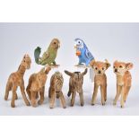 STEIFF 6 Tiere Samt, Hansi und Franzi, 1x Replica, KF, Nr. 057656 u. 2531/13, 2x Bambi