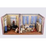 Puppenstube NUR für Selbstabholer, Wohn- und Schlafzimmer, schweres Holzgehäuse mit