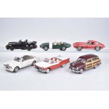 FRANKLIN MINT 6 Modellautos Metall, Kunststoffteile, M 1:24, darunter Ford Woody Wagon