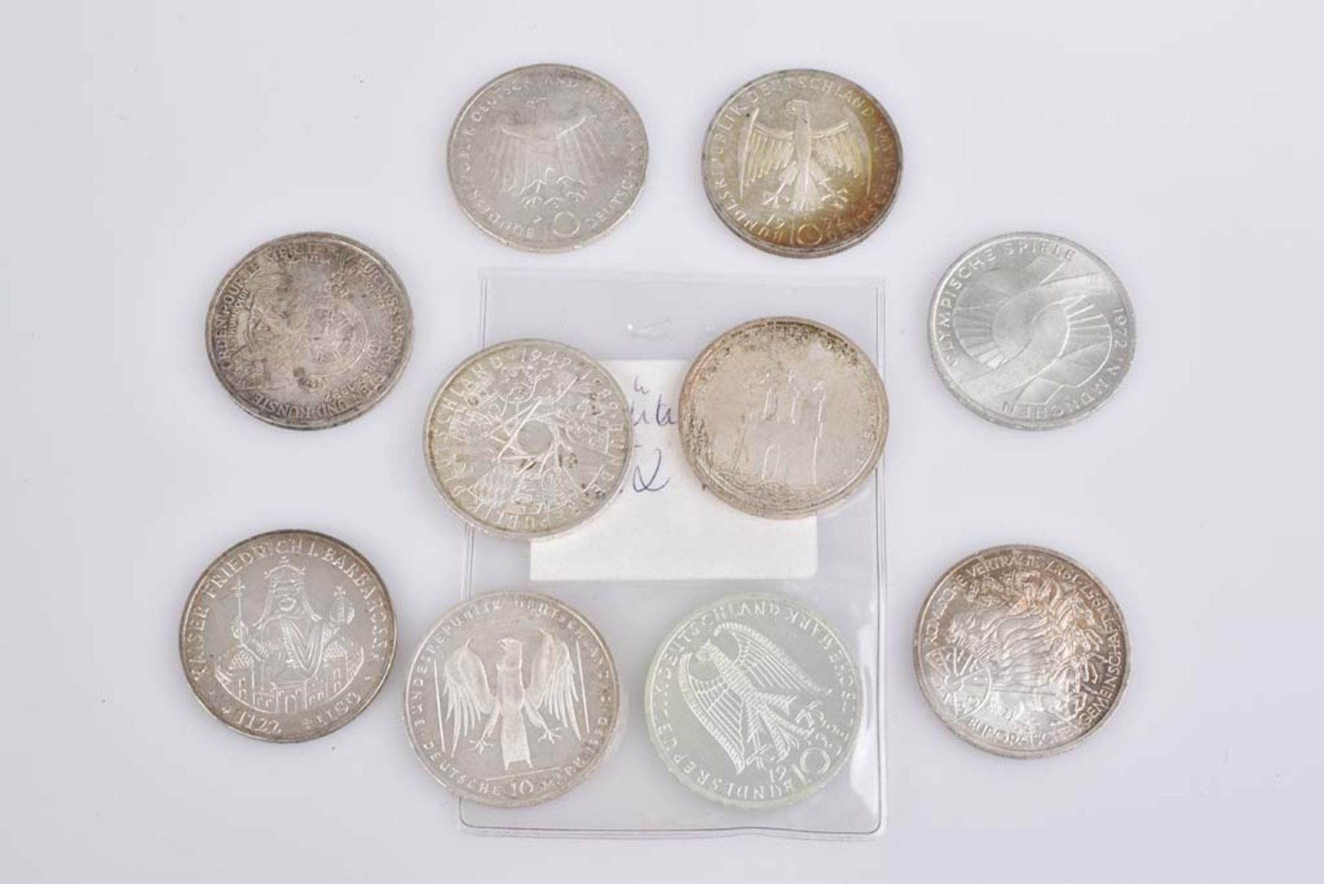 Los 10 deutsche Silbermünzen/ Gedenkmünzen, 10 DM