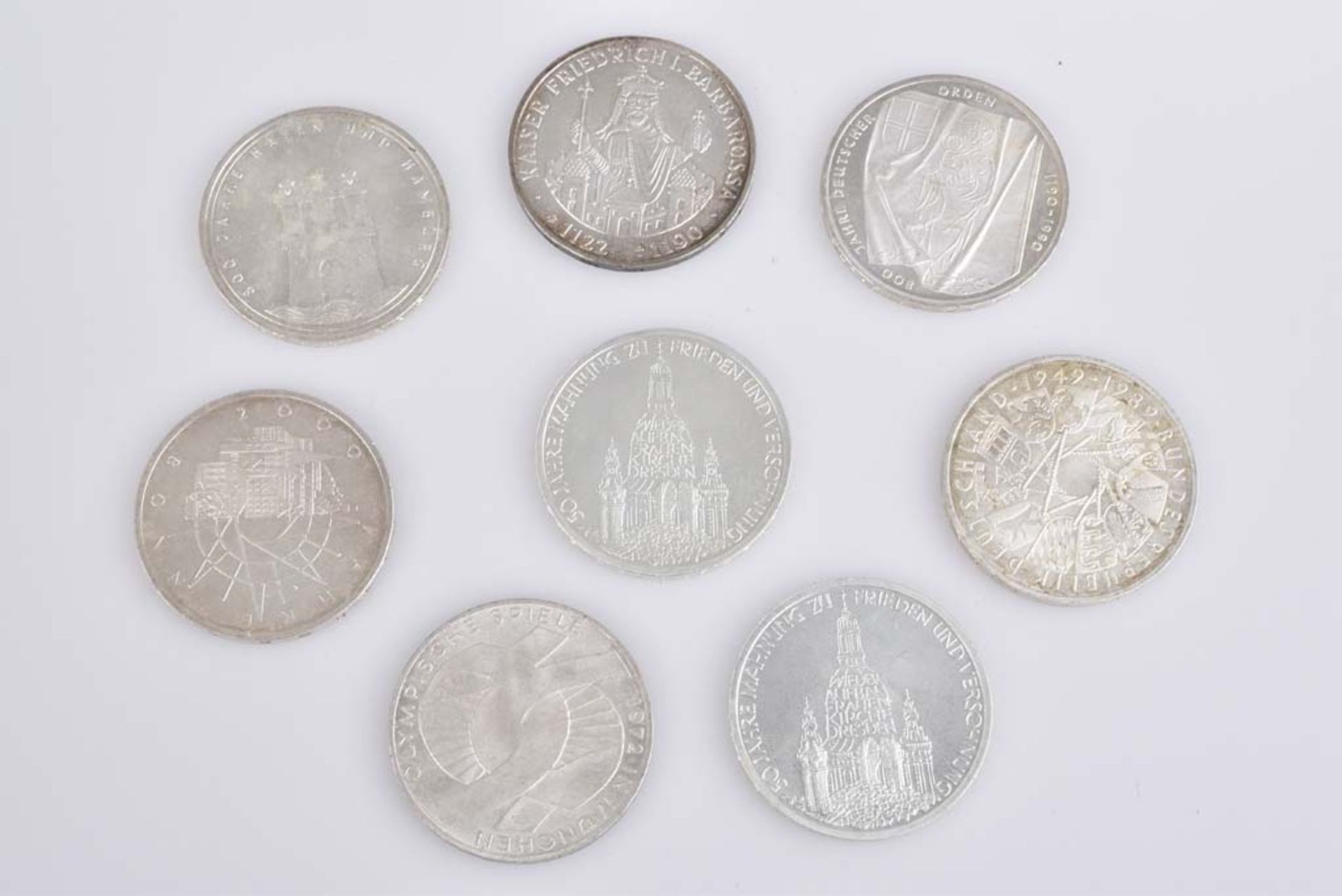 Los 8 deutsche Silbermünzen/ Gedenkmünzen, 10 DM