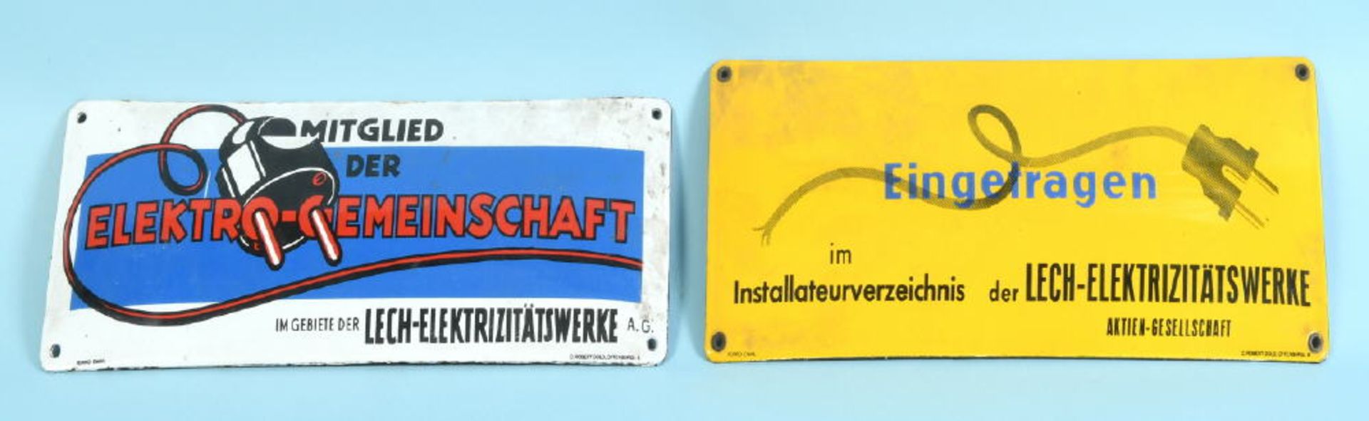 Emaille-Schilder, 2 Stück "Lech-Elektrizitätswerke"