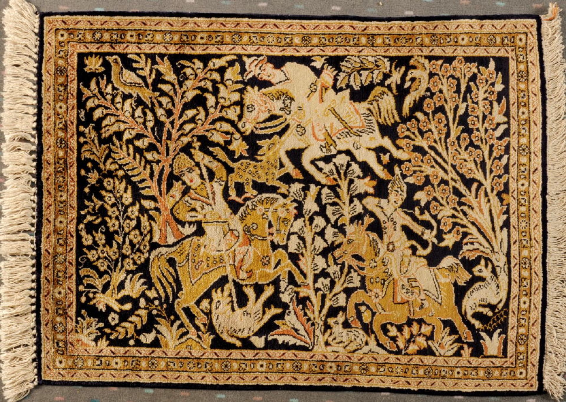 Seiden-Jagd-Ghoum, Persien, Querformat, 76 x 58 cm