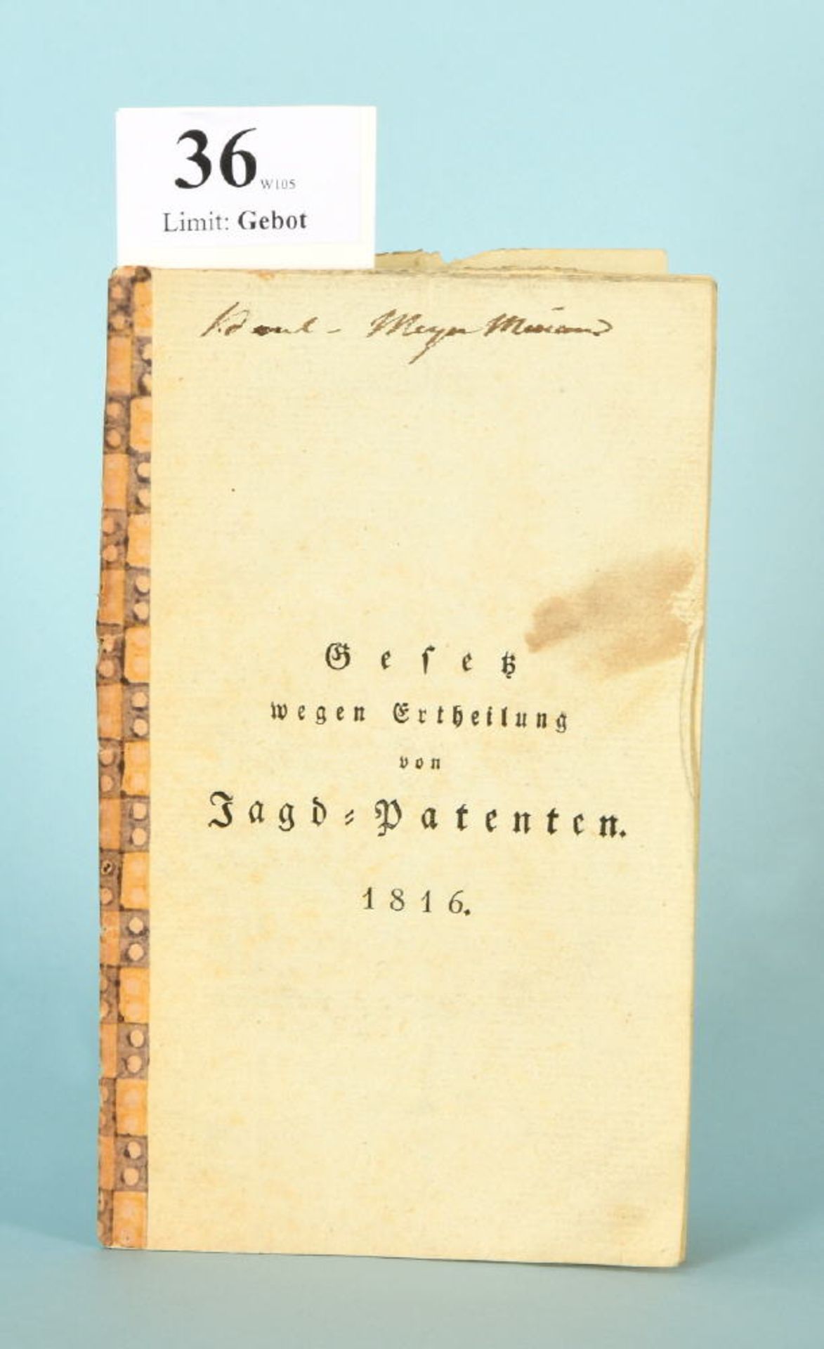 Gesetz wegen Ertheilung von Jagd-Patenten 1816