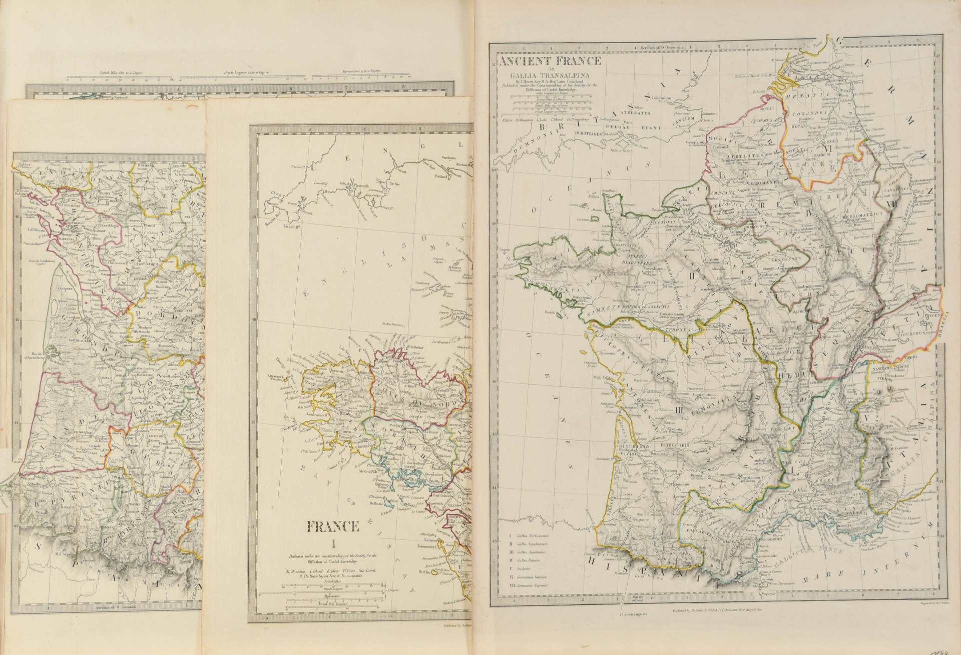 Landkarten, 4 Stück "Frankreich"