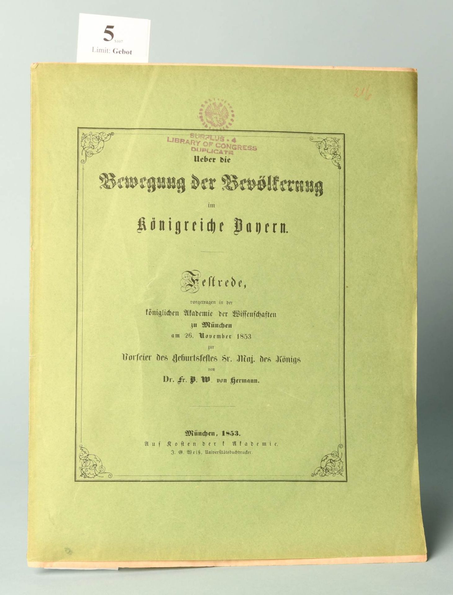 Hermann, F. "Bewegung der Bevölkerung im Königreiche Bayern"