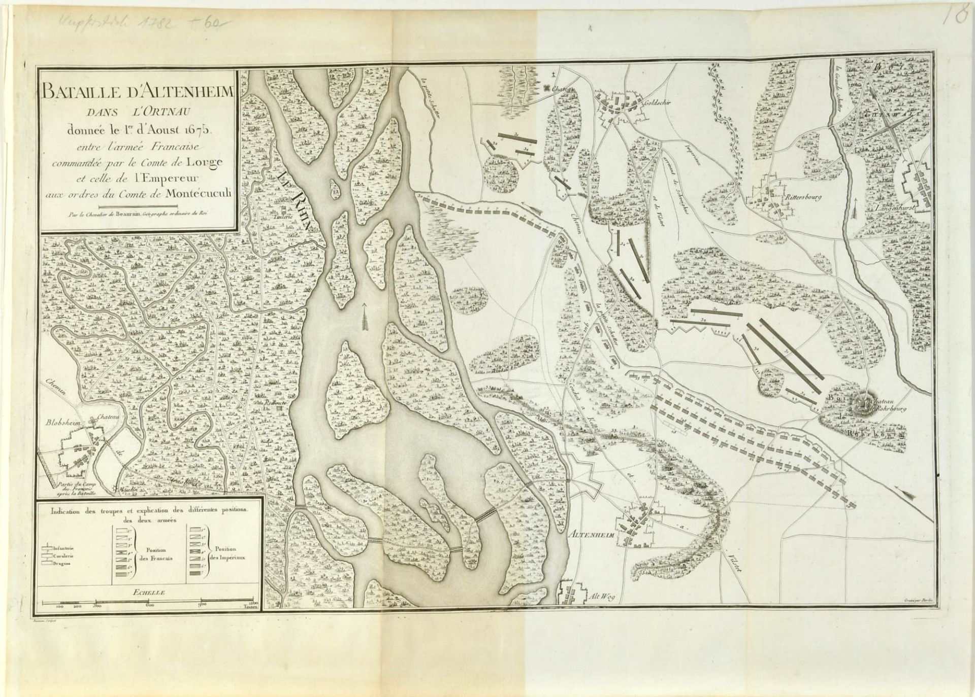 Landkarte - Schlachtenkarte "Bataille d'Altenheim dans l'Ortnau...1675"