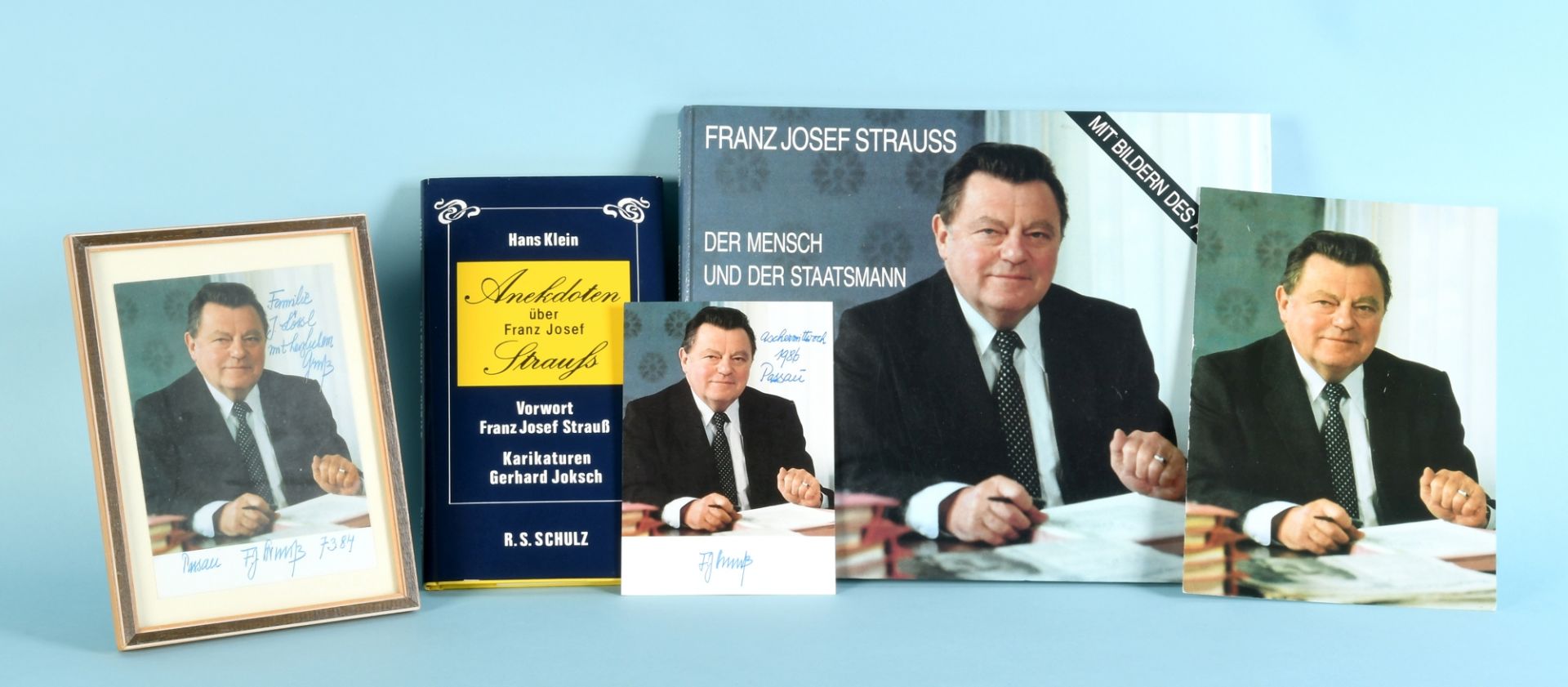 Autogrammkarten, 3 Stück - Franz Josef Strauß