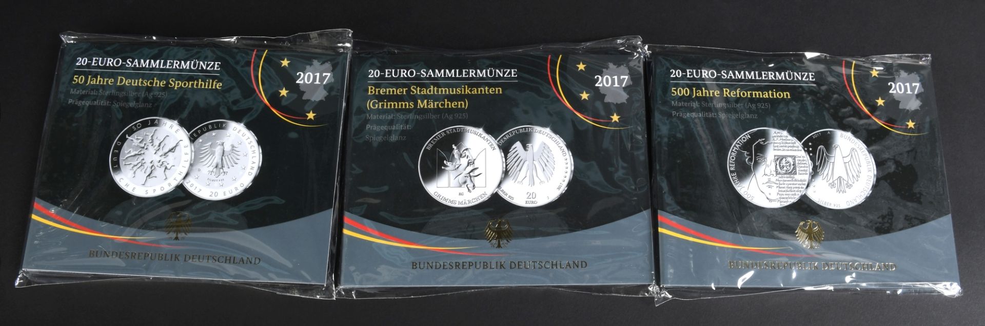 Münzen, 3 Stück "20-Euro-Sammlermünzen 2017"