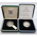 2x 1999 silver proof £1.00 coin