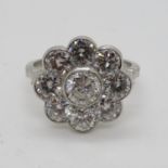 Platinum diamond cluster ring set with 9x white diamonds total carat 2.5ct size N retail value £