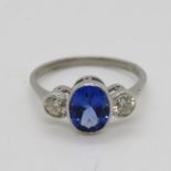 Platinum 3x stone ring with centre Tanzanite 1.3ct and 2x natural brilliant cut diamonds .42ct