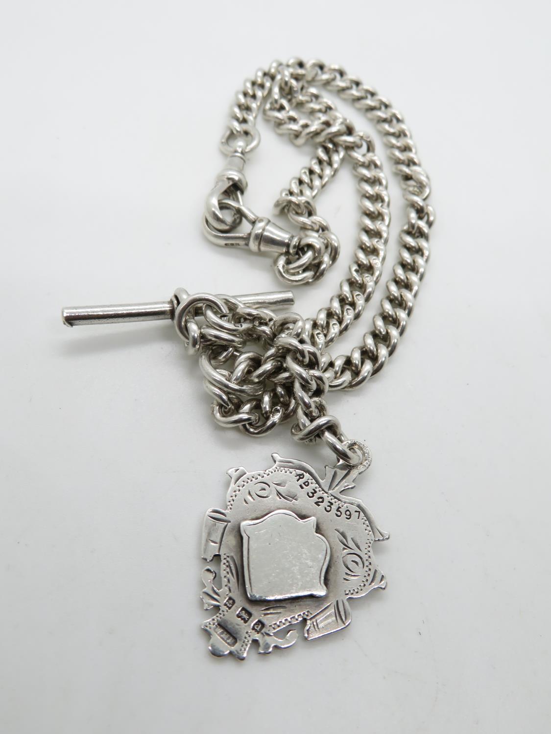 Double Albert watch chain in silver with fob 54g - Image 3 of 3