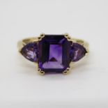 9ct gold ring set with amethyst stones fully HM size N 3g