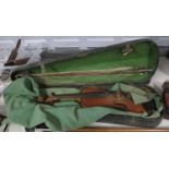 Vintage violin with sarcophagus case 35cm by 20cm