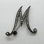 Vintage silver marquisate initial brooch stamped silver 'W'