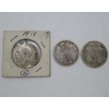 Silver coins 1x Gothic Florin 1x Florin 1889 and 1x half crown