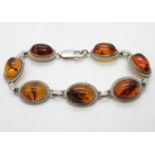 Silver bracelet set with baltic amber HM Gdansk 7.5" 15.8g
