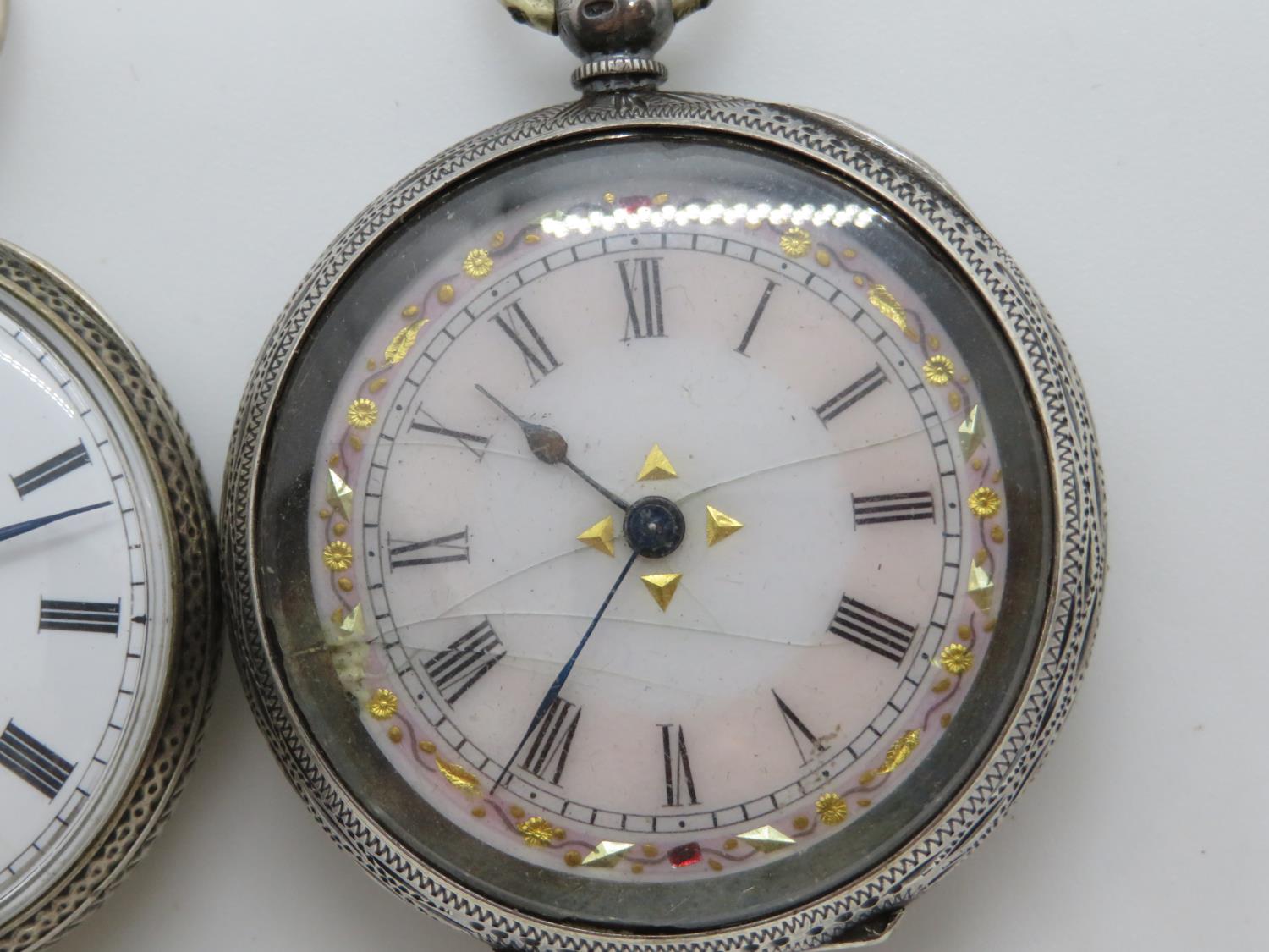 2x silver ladies pocket watches - Image 3 of 4