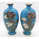 Pair of excellent condition 6" turquoise cloisonne vases