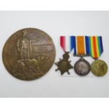 Trio of medals with death plaque to Clement Thomas 16462 Corporal in KSLI