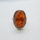 Vintage silver ring set with amber size P