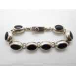 Silver bracelet with black onyx Mexico 925 7.25" 39.3g