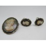 Vintage 80 grade silver and marquisate cameo and clip on earrings