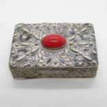 Silver and red coral 2.5" x 2" pill box