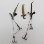 3x vintage Hardy lures 2x dead bait lures and 1x bottom sprat