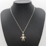 Vintage silver articulated teddy bear pendant with moveable arms head and legs on 16" silver chain